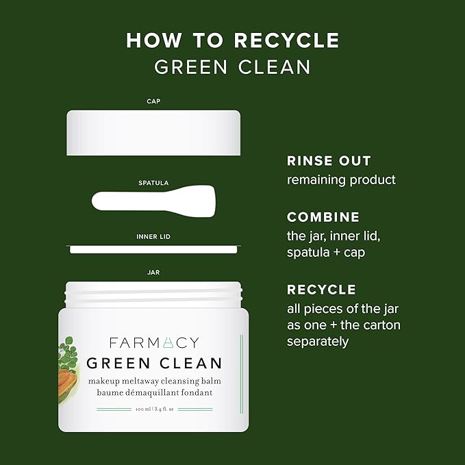 Farmacy Makeup Remover Cleansing Balm - Green Clean Waterproof Makeup Remover Balm + Oil Cleanser for Face - Gently Melts Make Up + SPF - Hydrates + Softens Skin with Super Greens + Papaya (12ml)