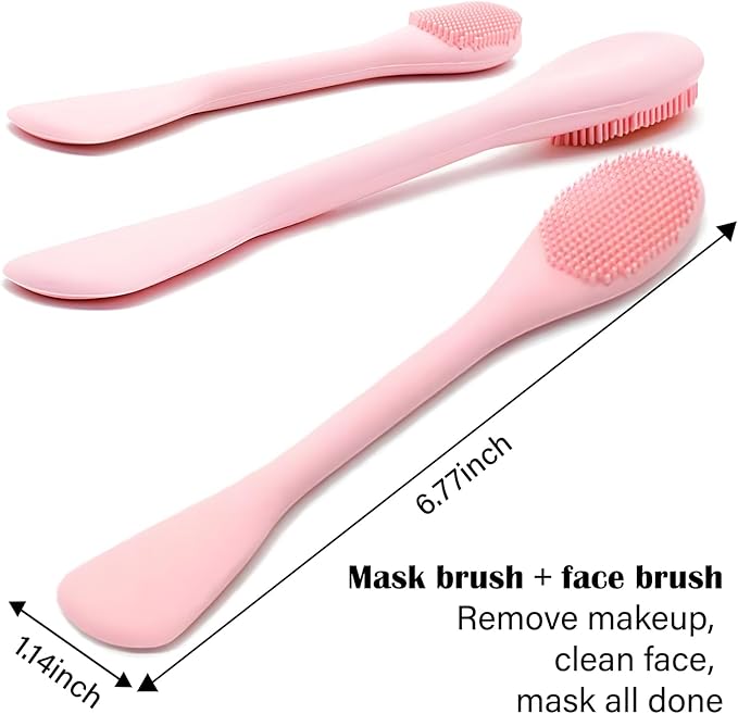 Silicone Facial Mask Applicator Face Masks Skincare Brush Facial Scrubber Double-Head Lotion Spatula Scoop for Makeup,Foundation,Cream,Lotion,Moisturizer,Gel,Peel,Mud Masks (Pink+Purple)