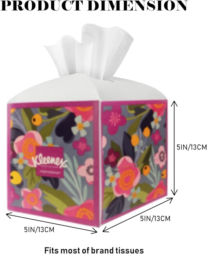 Tissue Box Cover Holder Square Tissue Cube Cover PU Leather Tissue Organizer with Bottom Belt for Bathroom, Tabletop, Car, Night Stands, Office, Home, Kitchen (2, White)