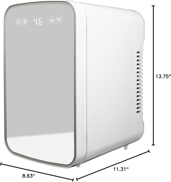 Danby DBMR02624WD43 7.4L Mini Fridge with Mirror & Light in White LED light digital display touch activated 7.4 L / 0.26 cu.ft. capacity
