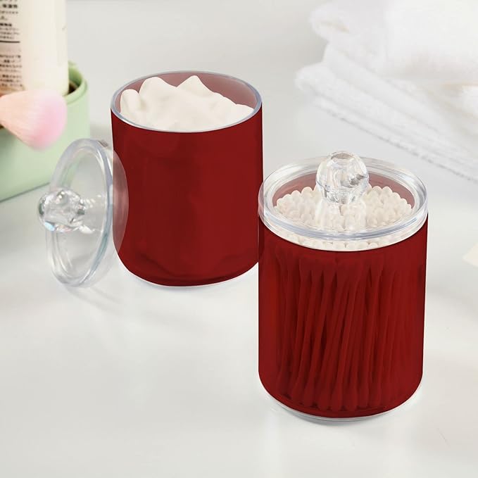 Fire Brick Qtip Holder Organizer Dispenser Cotton Swabs Cans Plastic Jars with Lid Set 2 Pack Bathroom Storage Canister for Cotton Ball Floss Cotton Pads