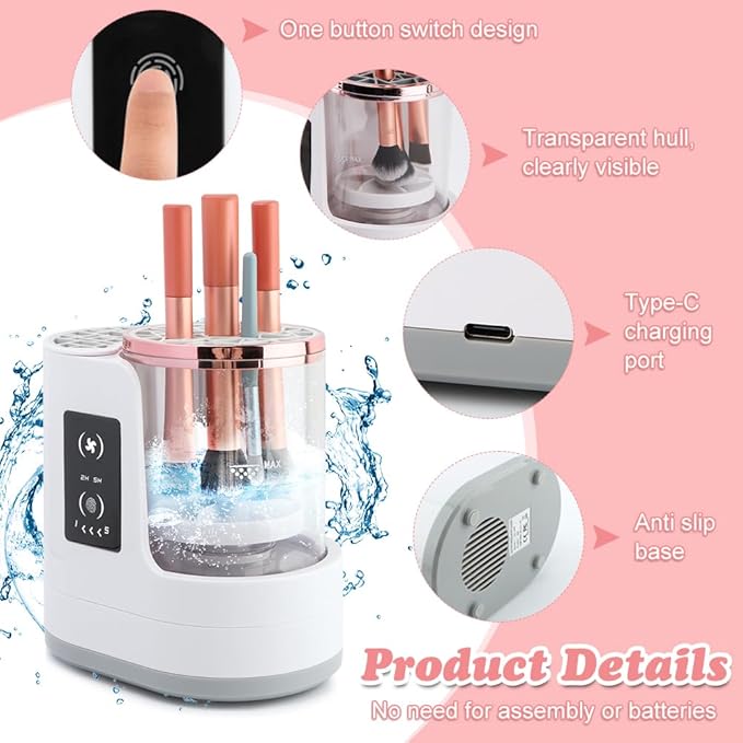 3-in-1 Electric Makeup Brush Cleaner & Dryer, Automatic USB-Powered Cleaning Machine for All Cosmetic Brush Sizes, Portable Quick-Dry Tool for Beauty Brushes(White,Size:6.8inch)