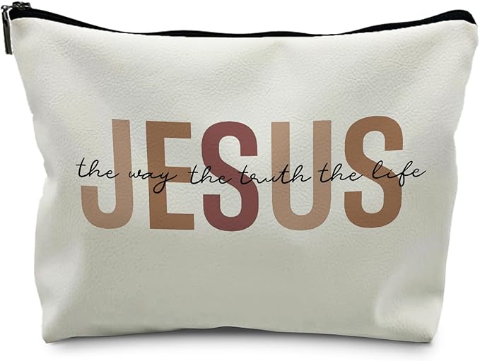 Christian Leather Makeup Bag,Jesus Cosmetic Bag,Christian Gifts for Women Girl,Christian Gift Bags,Christian Gifts for Women,Inspirational Gifts for Women Girls,Bible Verse Cosmetic Bag(PU-brown)