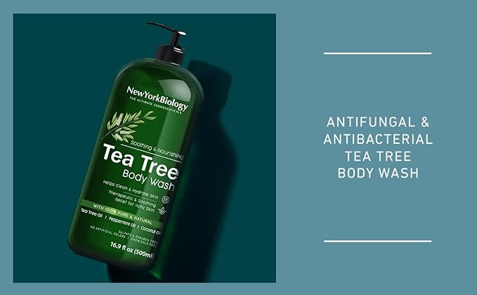 New York Biology Tea Tree Body Wash for Men and Women - Moisturizing Body Wash Helps Soothe the Skin - Refreshing and Hydrating Cleanser for Body and Feet - 16.9 Fl Oz (Pack of 2)