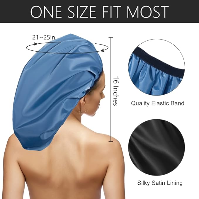 Auban Extra Large Shower Cap, Double-Layer Waterproof Reusable Satin Lining XL Shower Bonnet for Women Long Hair, Braids, Locs, perms