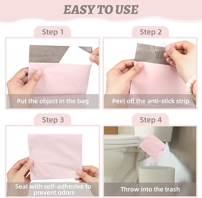 100Pcs Light Pink Sanitary Napkin Disposal Bags, Feminine Self-Sealing Hygiene Disposal Bags for Tampons, Pads and Liners, Personal Care Sanitary Bag for Women Privacy Handling