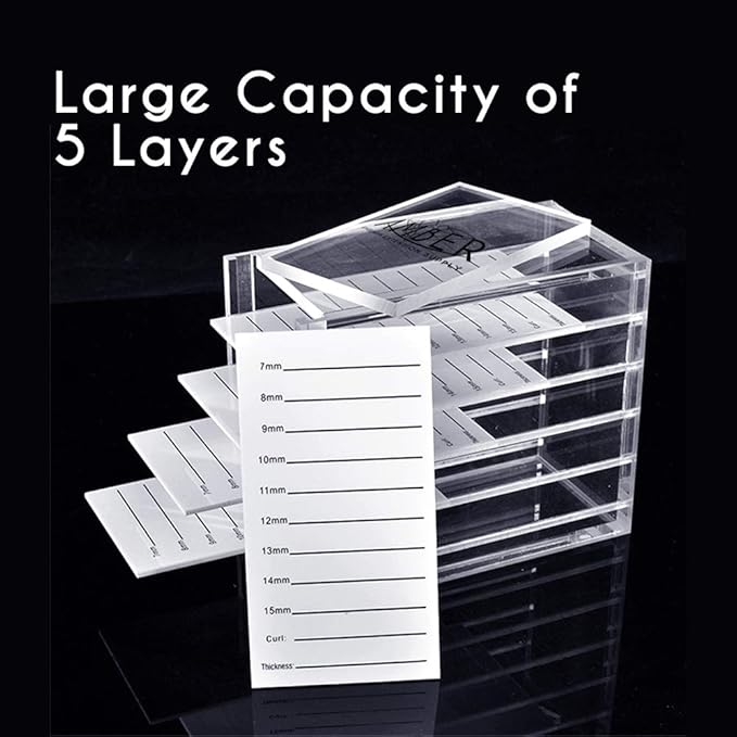 Amber Lash 5 Layers Clear Acrylic Lash Storage Case for Eyelash Extension, Pallet Holders organizer