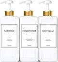 DIDROOM Modern Gold Shampoo and Conditioner Dispenser (21 oz,Pack of 3) Refillable Pump Bottle Set Empty Shower Plastic Bottles with for Bathroom Body Wash Soap Shower,3 Types Labels,Gold&white