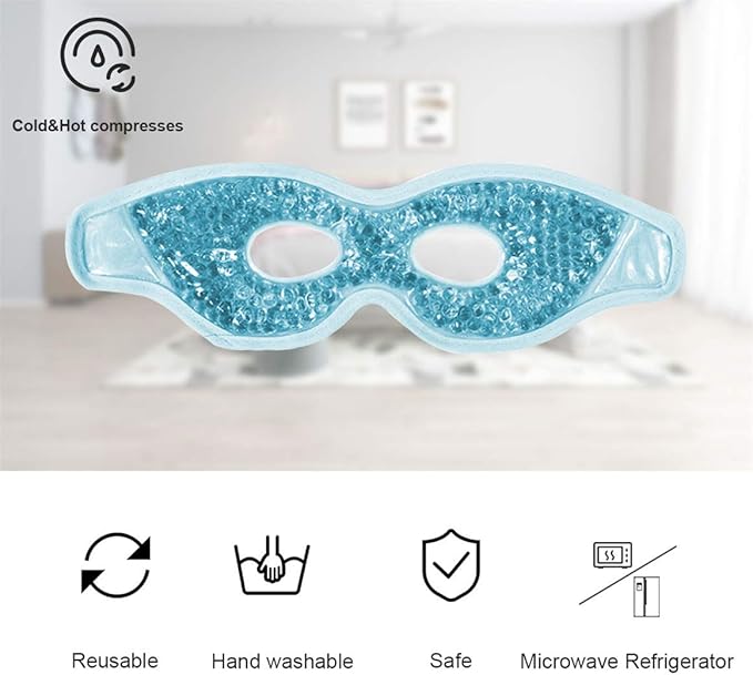 Cooling Gel Eye Mask with Eye Holes, 2 PCS Cold Eye Packs for Puffiness & Swelling, Reusable Hot Cold Compress Heat Ice Gel Pack, Green and Blue