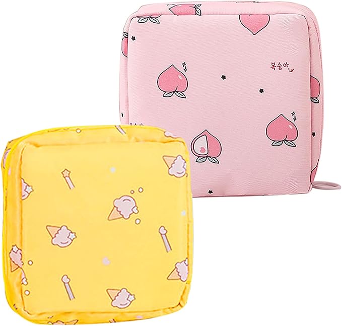 2 Pack Sanitary Napkin Storage Bag Small Portable Menstrual Cup Nursing Pad Storage Pouch, Traveler Friendly Menstrual Period Bag, Mini Makeup Bag Coin Purse Wallets with Zipper for Women Teen Girls