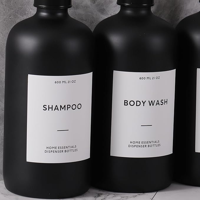 HOMCDALY Shampoo and Conditioner Dispenser, 21oz 3-Pack Refillable Shampoo and Conditioner Bottles, Empty Bathroom Shower Pump Dispenser (21oz-Black
