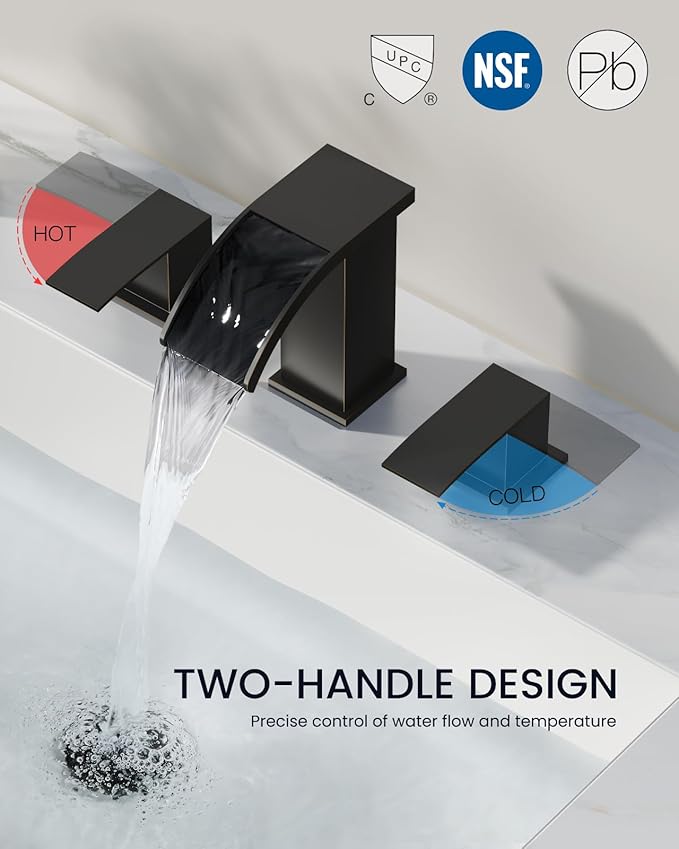 gotonovo Waterfall 8 inch Widespread Bathroom Faucet Set Bathroom Sink Faucet 3 Hole 2 Handle Vanity Lavatory Deck Mount with Pop Up Drain and Water Supply Lines Square Body Oil Rubbed Bronze