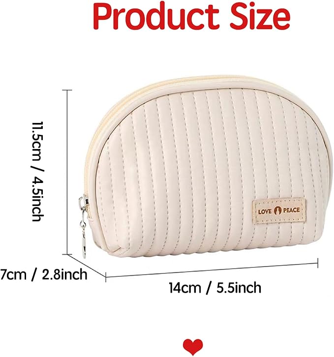 Small Makeup Bag for Purse Mini Cosmetic Pouch Waterproof Makeup Organizer for Women Small Cosmetic Bag PU Leather Travel Makeup Bag Lipstick Bag with Zipper Beige
