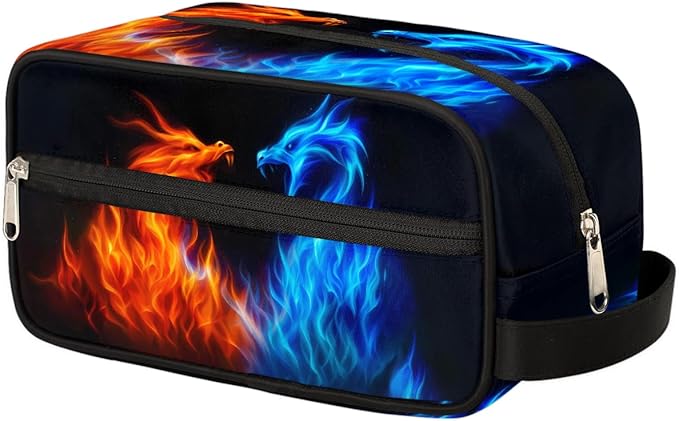 Abstract Fire Dragon Kids Toiletry Bag for Boys Girls, Cosmetic Makeup Bag with Handle, Travel Shaving Kit Organizer, Waterproof Portable Wash Bag for Gym Vacation Camping Sports