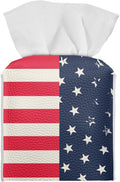 American Flag Tissue Box Holder Stylish Leather Square Tissue Box Cover with Top Handle Waterproof Napkin Case Holder Home Office Bathroom Decor