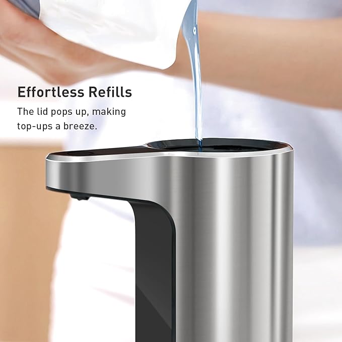 EKO Automatic Foaming Soap Dispenser, Touchless Foam Hand Soap Dispenser for Bathroom and Kitchen, Water-Resistant and Rechargeable, 9 fl oz, Modern Design for Homes and Offices (Stainless)