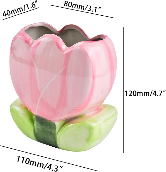 Ceramic Tulip Cosmetic Storage Box, Desktop Organizers Make Up Brush Storage Stand Desktop Storage Box for Brush,Pencil,Art Supplies, Painting Brush (Pink)
