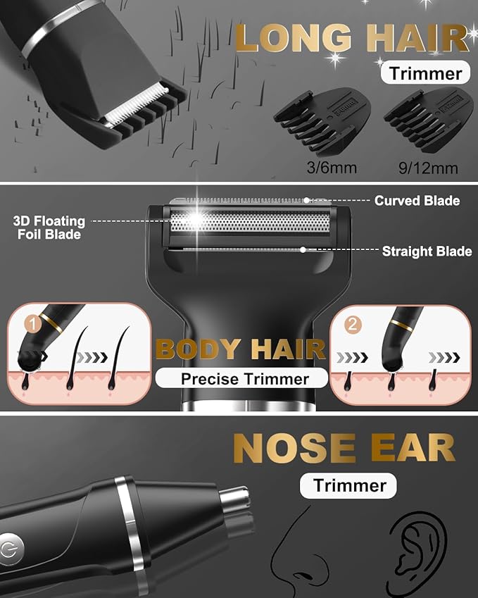 Beard Trimmer for Men,Manscape 3-in-1 Electric Razor Groin Groomer,IPX7 Waterproof Wet/Dry,Versatile Body Hair Trimmer for Ball/Beard/Nose,USB Rechargeable & Nose/Shaves Head,Silver