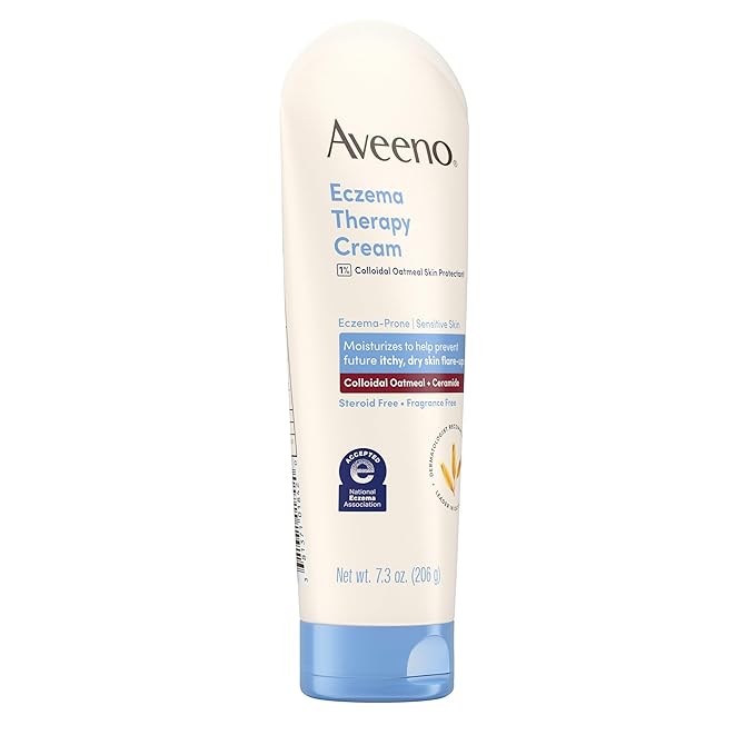 Aveeno Eczema Therapy Daily Moisturizing Body Cream for Itchy, Dry, Sensitive Skin, Soothing Eczema Relief Cream, Colloidal Oatmeal Skin Protectant, Dye-, Steroid- & Fragrance-Free, 7.3 oz