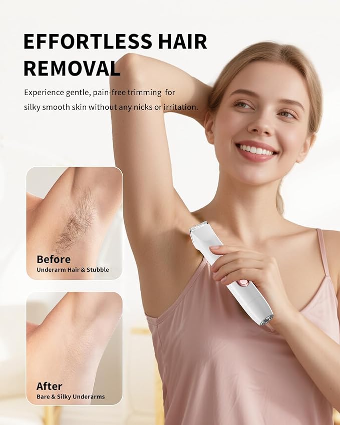 Ufree Bikini Trimmer Electric Razors for Women Dual Head, Pubic Body Hair Trimmer Electric Shaver for Face, Legs, Arm, Rechargeable Lady Shaver Waterproof, Summer Grooming Kit, Gifts for Her