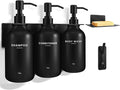 KLL Shampoo and Conditioner Dispenser Set - Wall Mounted Shower Soap Dispenser - 17oz No-Drill Refillable Plastic Pump Bottles for Bathroom - Includes Soap Dish & Hook (Black)