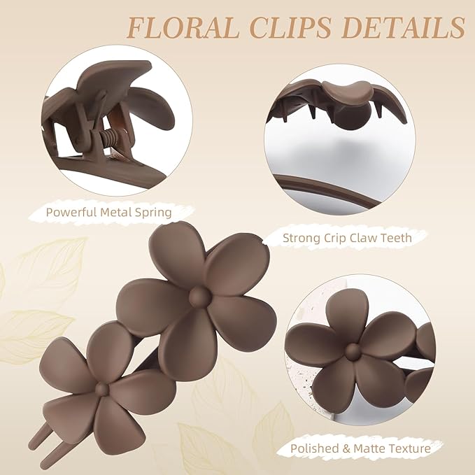 8PCS Flat Hair Claws Matte Non-Slip Clips for Women, Strong Hold Hair Accessories for All Hair Types, Daily Wedding Party Date Beach Use (Style2(Floral))