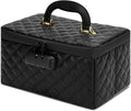 Portable makeup box with Lock, Large Capacity Travel Makeup Case Organizer, Makeup Bags for Girls Traveling With Handle and Divider Makeup Bag (Black)