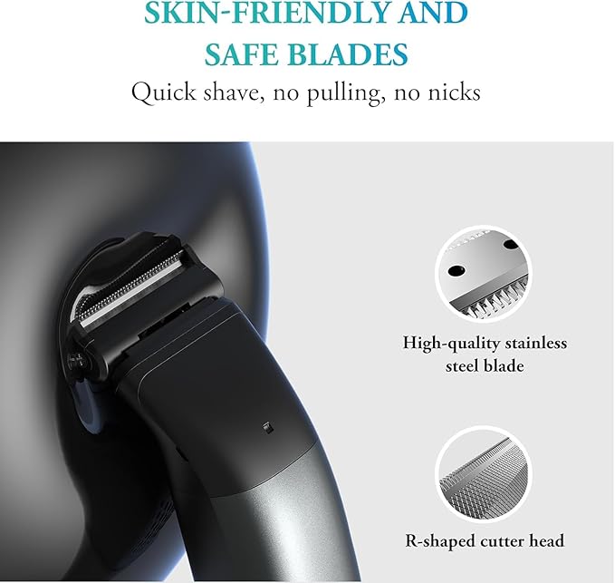 Body Hair Trimmer for Men - 2 in 1 Dual-Head Electric Shaver & Groomer, Ball Shaver with 30° Rotating Blade Adjustable Comb Mens Electric Razor IPX6 Wet & Dry for Face Groin Pubic Hair Trimmer Black