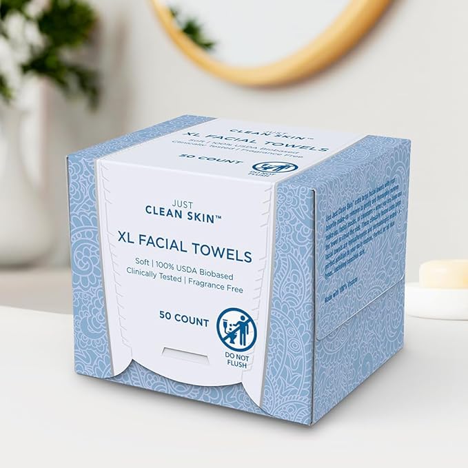 XL Dry Face Wipes (50 Ct, 1 Pack), Ultra-Absorbent Plant-Based Facial Towels, Disposable Makeup Remover Wipes for Face, No Fragrance, Hypoallergenic, 100% USDA Biobased, NEA Accepted