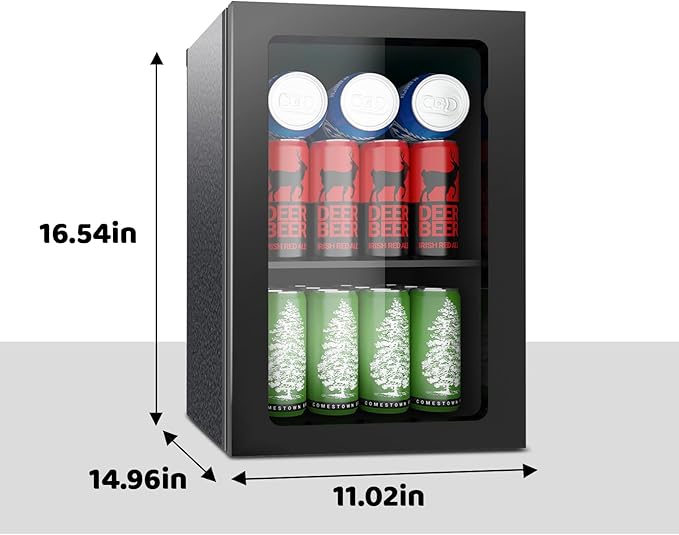 Stopasd Beverage Refrigerator Cooler, 0.9 Cu.Ft/24 Can Drink Fridge with Adjustable Shelves & Clear Door for Soda Wine Beer, Countertop Mini Fridge, Compact Design for Home/Office/Bar (40-61 ℉), Black