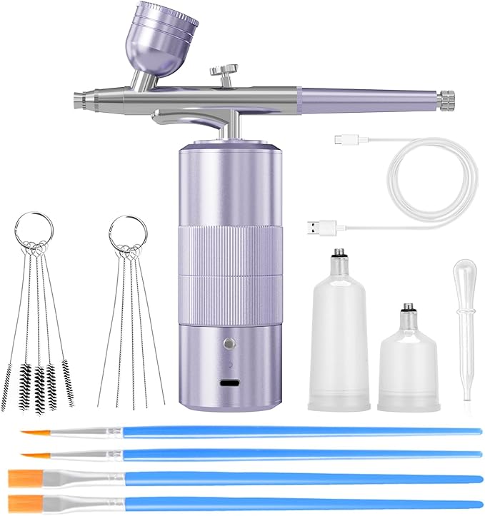 Airbrush Kit Portable Airbrush Air Brush Kit with Air Compressor Airbrush for Nails Airbrush Compressor High Pressure Nail Airbrush Machine Handheld Mini Air Brush Kit (Purple)