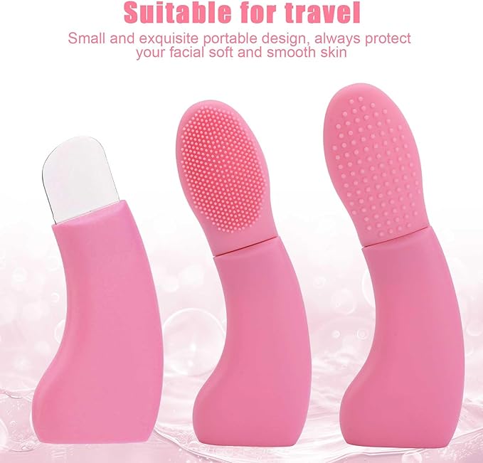 Blackhead Remover Tool, Silicone Stainless Steel Blackhead Extractor Deep Clean Black Head Remover for Face Nose with Silicone Brush Dust Cover Face Scraper Tool for Women (Pink)