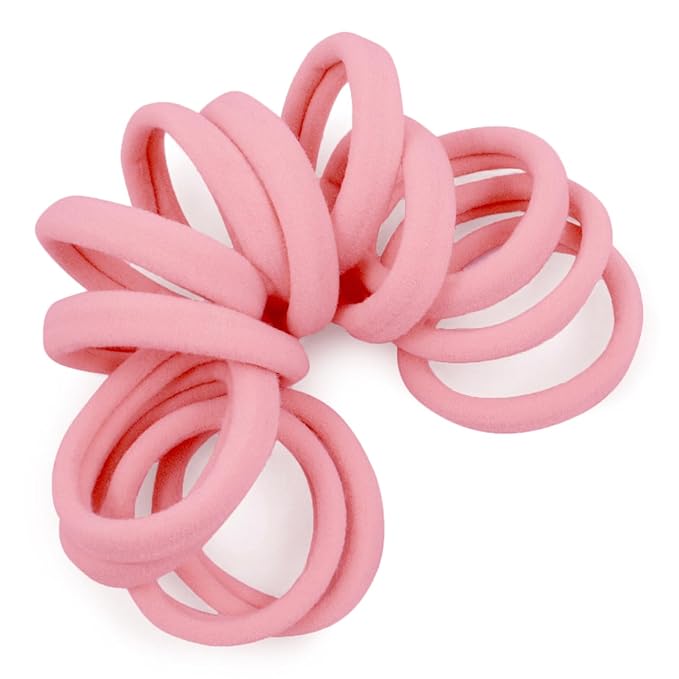 Cyndibands Seamless Hair Ties - Light Pink - Gentle Hair Ties No Damage, Standard Size 1.5 Inch, Soft and Stretchy Nylon Fabric Ponytail Holders - 12 Count