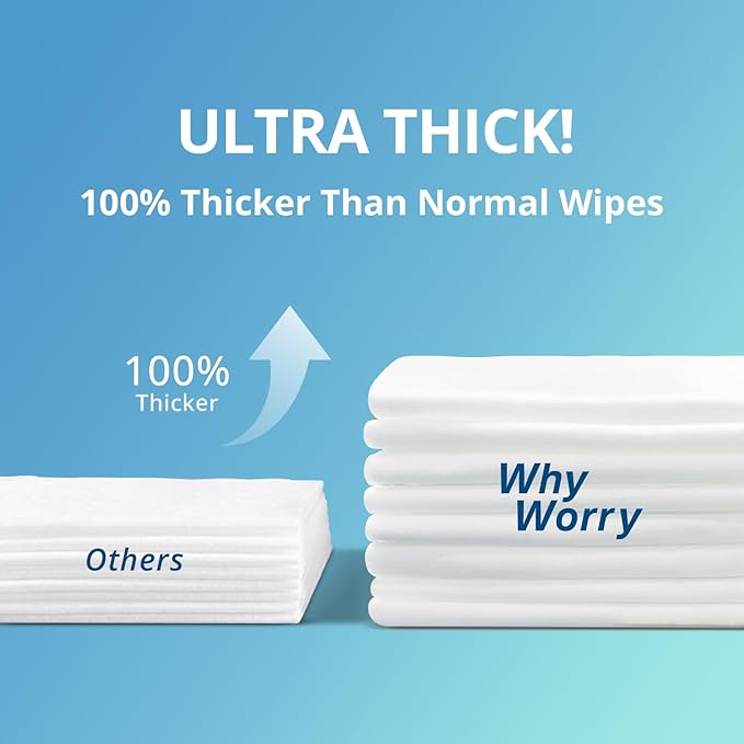 WhyWorry Ultra Thick Bathing Wipes for Adults Rinse Free, Large Body Wipes for Women, Men, Elderly Care & Cleaning, 8" x 12" Disposable Shower Washcloths for Gym & Camping, Fresh Scent, 100 Count