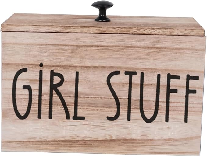 3 Compartments Pad and Tampon Organizer, Wooden Menstrual Care Storage Box, Girl Stuff Design Sanitary Napkin Storage Container, 7.9x5.1x5.1inches