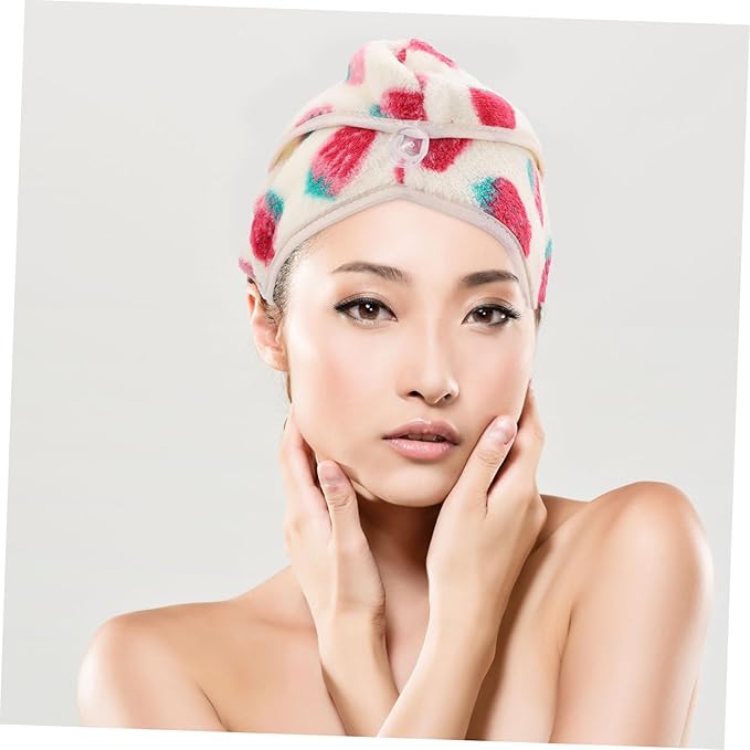 1Pc Strawberry Dry Hair Cap Hair Drying hat Absorbent Shower hat turbins for Ladies Micro Fiber Towel Quick Dry Head Turban Makeup Hair Towel Waterproof Bath Hat Girl Shower Hat