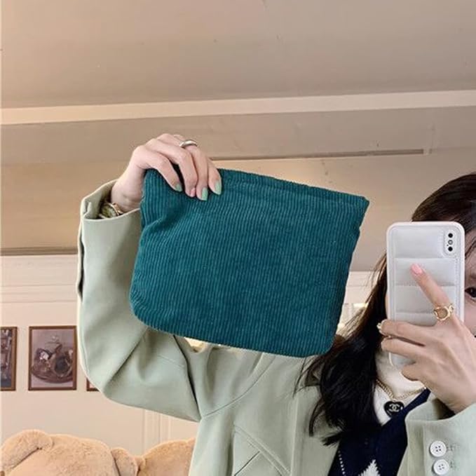 SxoSyo Cosmetic Bags for Women Makeup Bag Large Capacity Purse Travel Toiletry Zipper Storage Pouch Make up Brushes Organizer for Gifts (Corduroy, Turquoise)