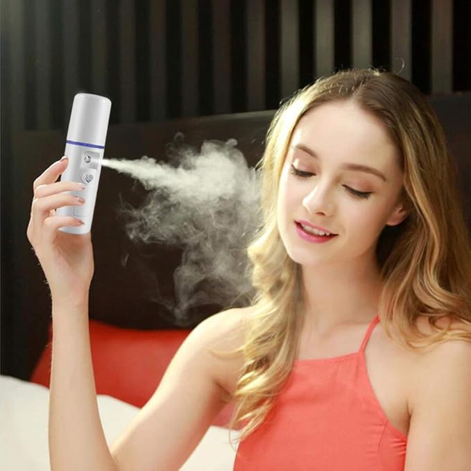Nano Facial Mister Moisturizing Atomization Humidifier Cool Mist Facial Steamer Handy Mist Sprayer Moisturizing & Hydrating for Skin Care, Makeup, Eyelash Extensions (White)