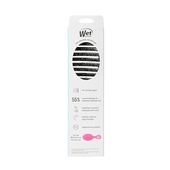 Wet Brush Shower Hair Brush Detangler - Exclusive Ultra-soft IntelliFlex Bristles - Minimizes Pain And Protects Against Split Ends and Breakage - Comb For Women, Men, Wet & Dry Hair - Black Glitter