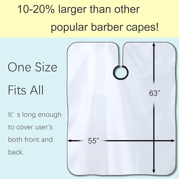 Barber Cape, Professional Hair Salon Cape with Adjustable Metal Clip, Shampoo Hair Cutting Cape for Barbers and Stylists - 55 x 63 inches (White)