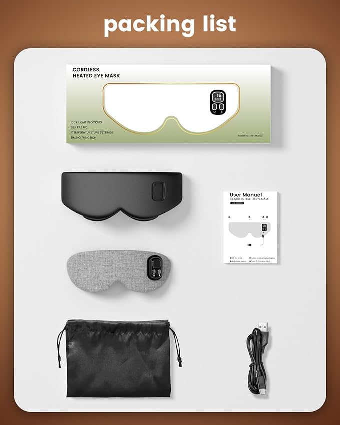 Anydance Heated Eye Mask - Cordless Eye Mask for Dry Eyes, Eye Relief, Improved Sleep, Timed Shutdown, 4 Temperature, Washable Eye Heating Pad for Travel, Removable for Cleaning - Black