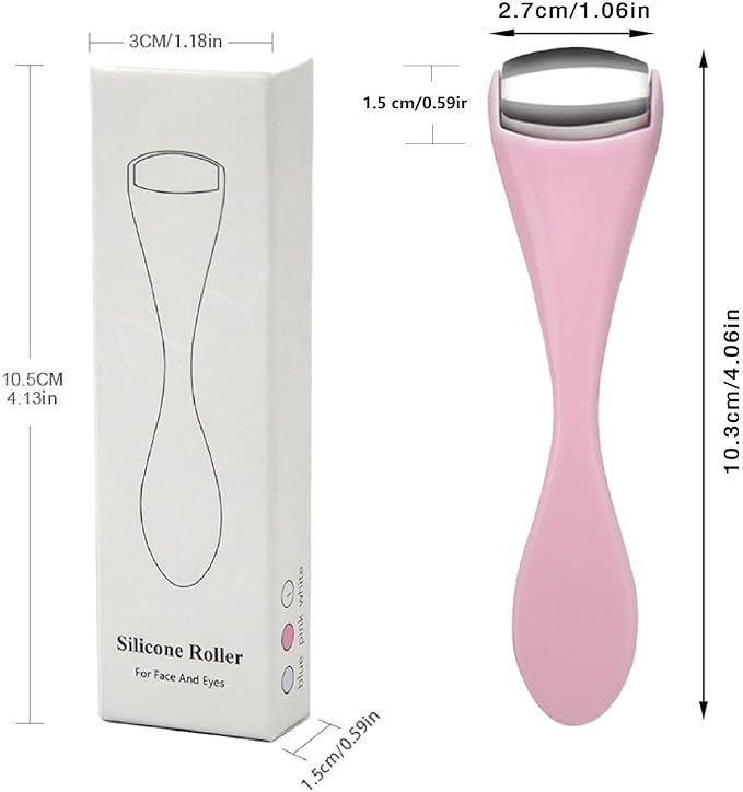 Mini Eye Face Rollers Massager 304 Stainless Steel Ice Silicone Roller for Relief Pain Skincare Facial Women Girl Gift Pink Color