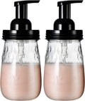 Amolliar 16Oz Foaming Soap Dispenser with Pump Lid, Plastic Refillable Foam Hand Dish Soap Dispenser Set, Clear Diamond Dispenser with Lable for Farmhouse Kitchen Bathroom (2 Pack, Black)