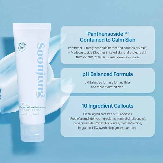 ETUDE SoonJung 2x Barrier Intensive Cream Light Texture | Vegan Korean Face Moisturizer for Sensitive Skin, Day & Night Cream, Barrier Cream with Panthenol (2.02 fl oz)