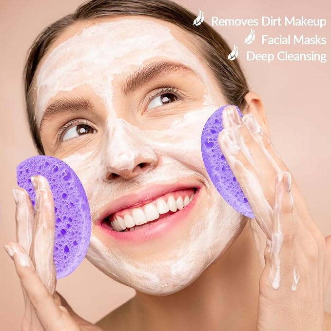 50-Count Facial Sponges Compressed Natural Cellulose Sponge Round Shape Face Sponge for Face Cleansing Exfoliating and Makeup Removal, Mixed Color