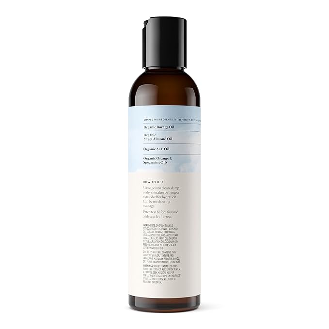 Sky Organics Organic Extra Hydrating Body Oil, Nourishing Organic Skin Care with Borage, Acai & Sweet Almond Oil, Nourishing Hydration for Softer, Smoother, Refreshing Orange & Spearmint Scent,