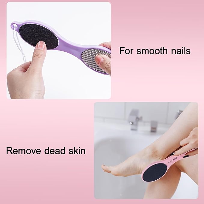 4-in-1 Nano Glass Foot Callus Remover, Professional Foot File (Glass, Rasp & Sand Paper), Durable Foot Scrubber Pedicure Tools for Hard Dead Skin Remover, Soft Smooth Feet, 2 Pcs Pink Purple