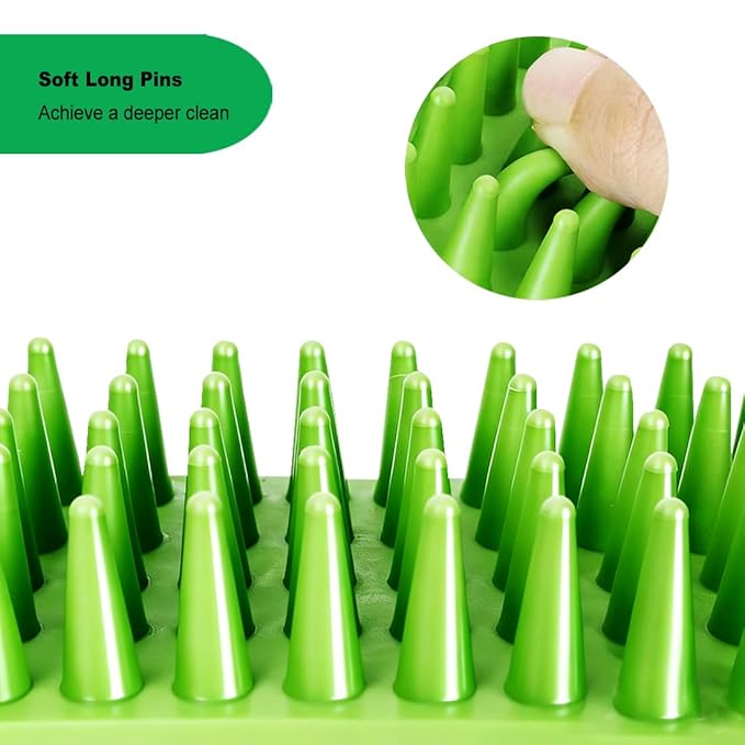 Rubber Curry Brush for Dog & Cat, Soft Curry Comb with Long Pins, Pet Silicone Brush for Short & Long Hair, Use Wet as Bath Scrubber or Dry for Grooming