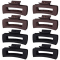 Mandydov 8 Pcs Large Hair Claw Clips 4.1" Non-slip Big Square Matte Hair Claw Clip Black Grey Claws for Women, Strong Hold for Thick Thin Hair