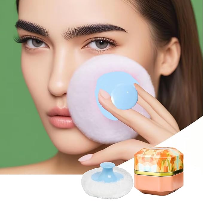 Body Powder Puff and Container, Portable Dusting Powder Container with Puff Dusting powder Case Box Jar for Baby Women Home and Travel Use(Orange)